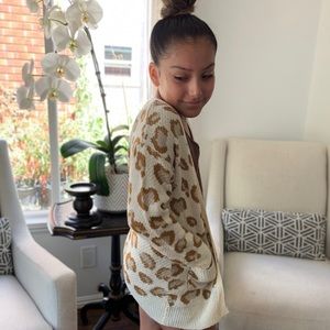 Coffee leopard print cardigan